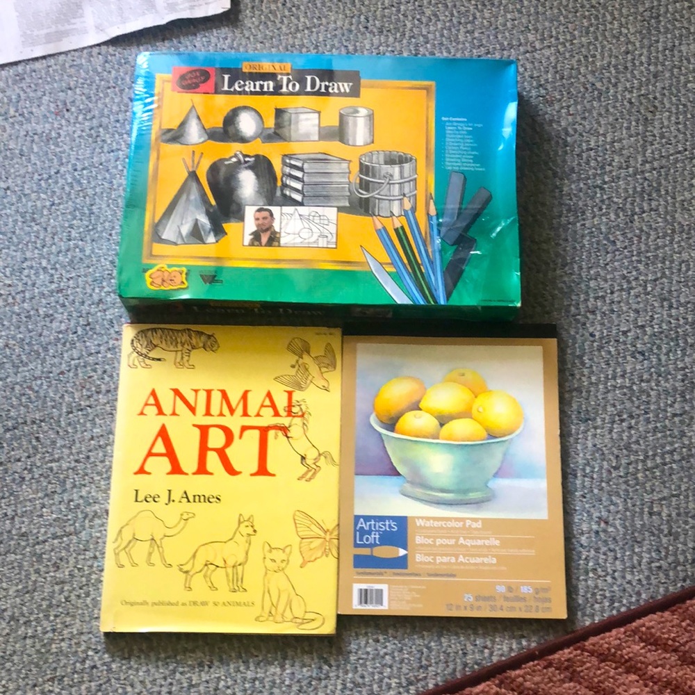 Drawing kit; new pad of artists paper & hardback Animal art book